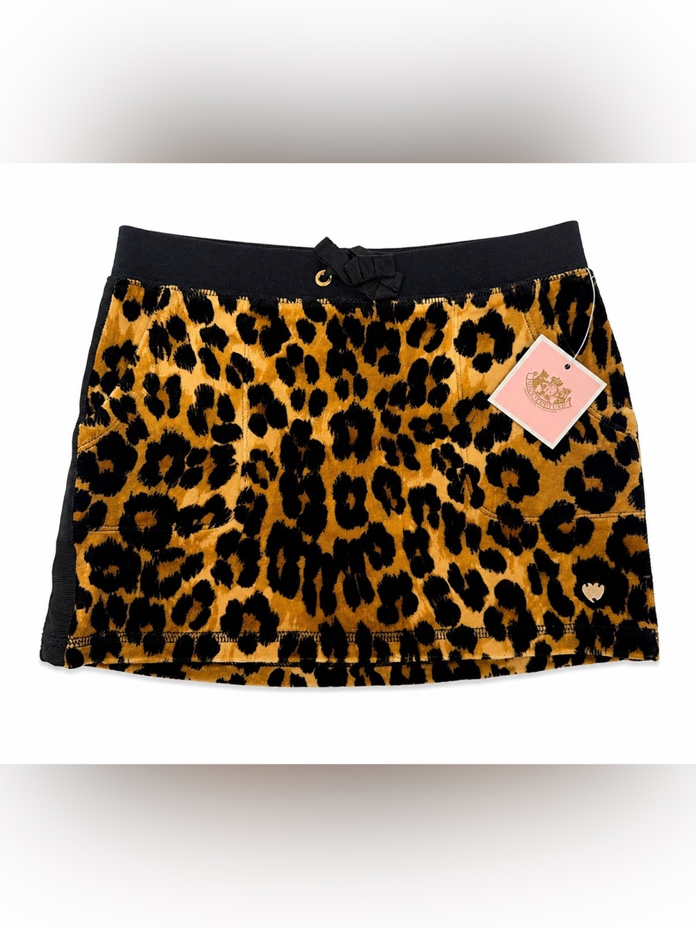 Girl’s Leopard Print Velvet Mini Skirt with Black Waistband